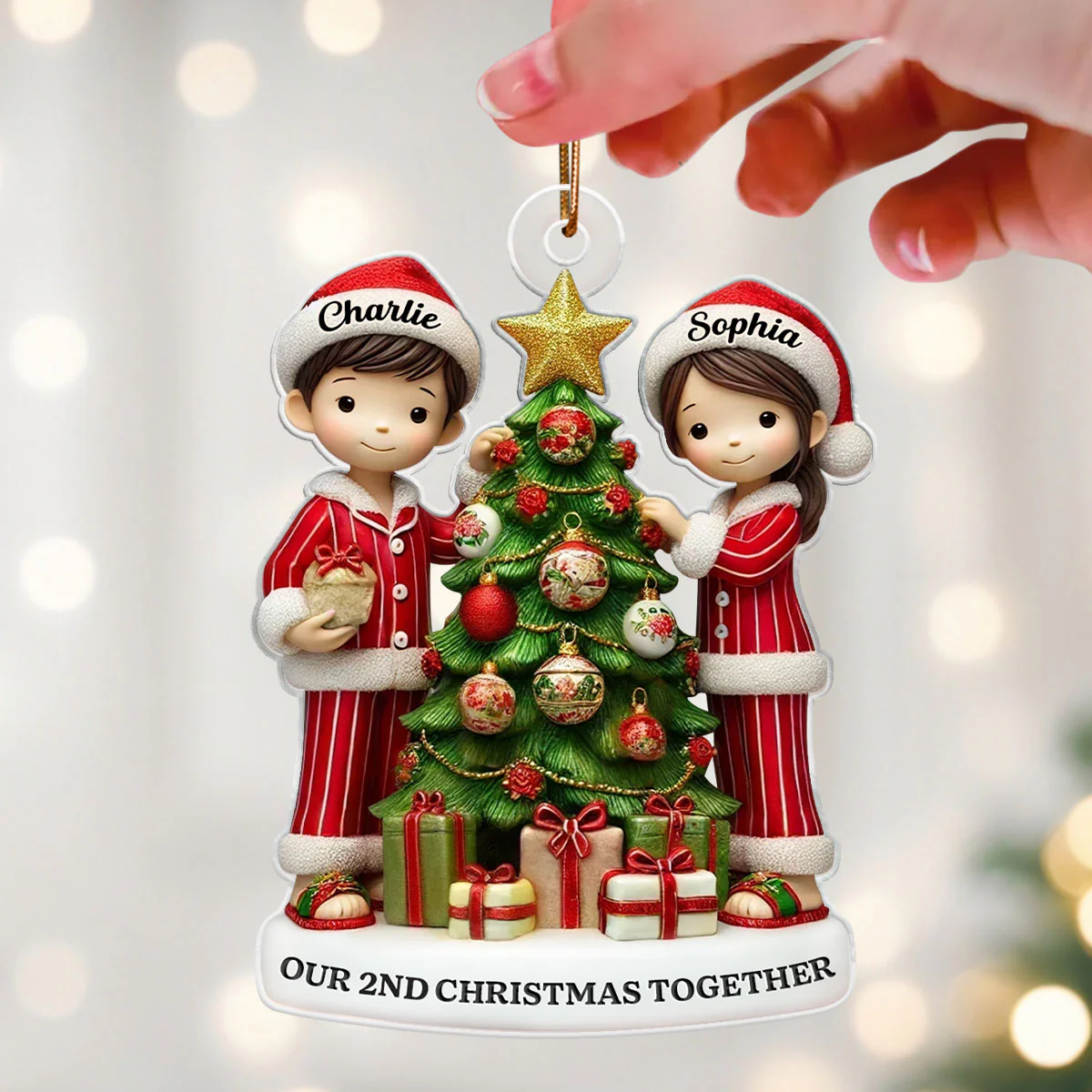3D Effect Couple Decorating Christmas Personalized Acrylic Ornament - Image 4