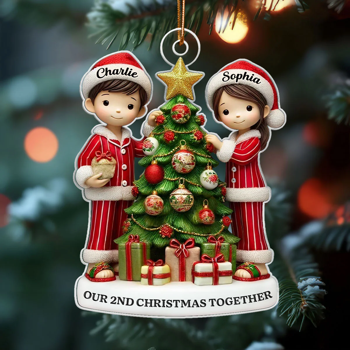 3D Effect Couple Decorating Christmas Personalized Acrylic Ornament - Image 5