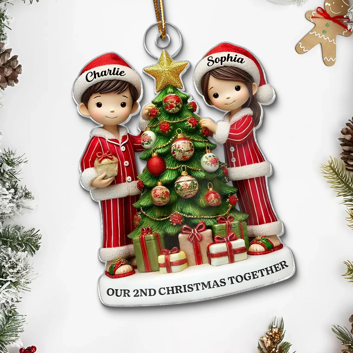 3D Effect Couple Decorating Christmas Personalized Acrylic Ornament - Image 6