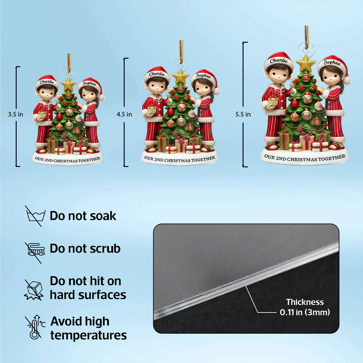 3D Effect Couple Decorating Christmas Personalized Acrylic Ornament - Image 7