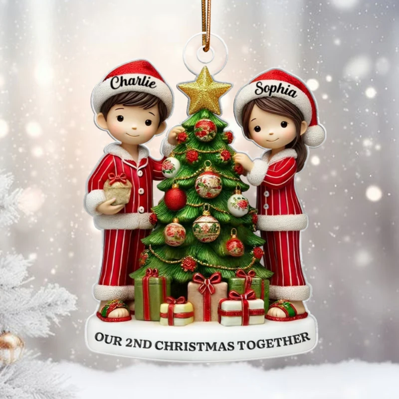 3D Effect Couple Decorating Christmas Personalized Acrylic Ornament - Image 8