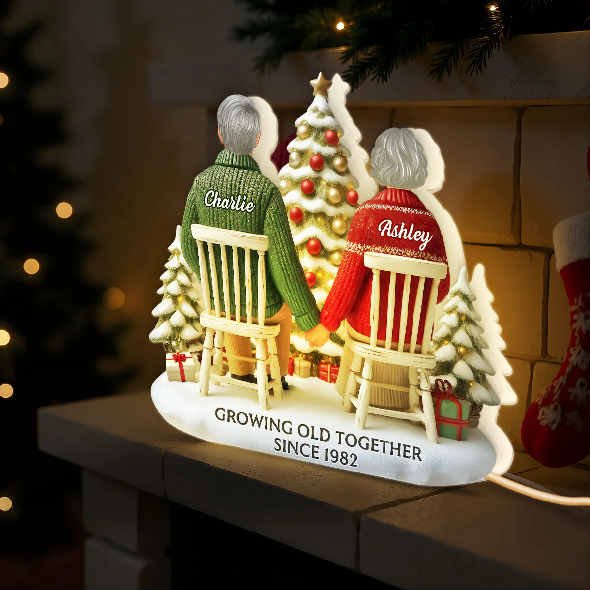 3D Effect Couple Growing Old Together - Personalized Light Box - Image 11