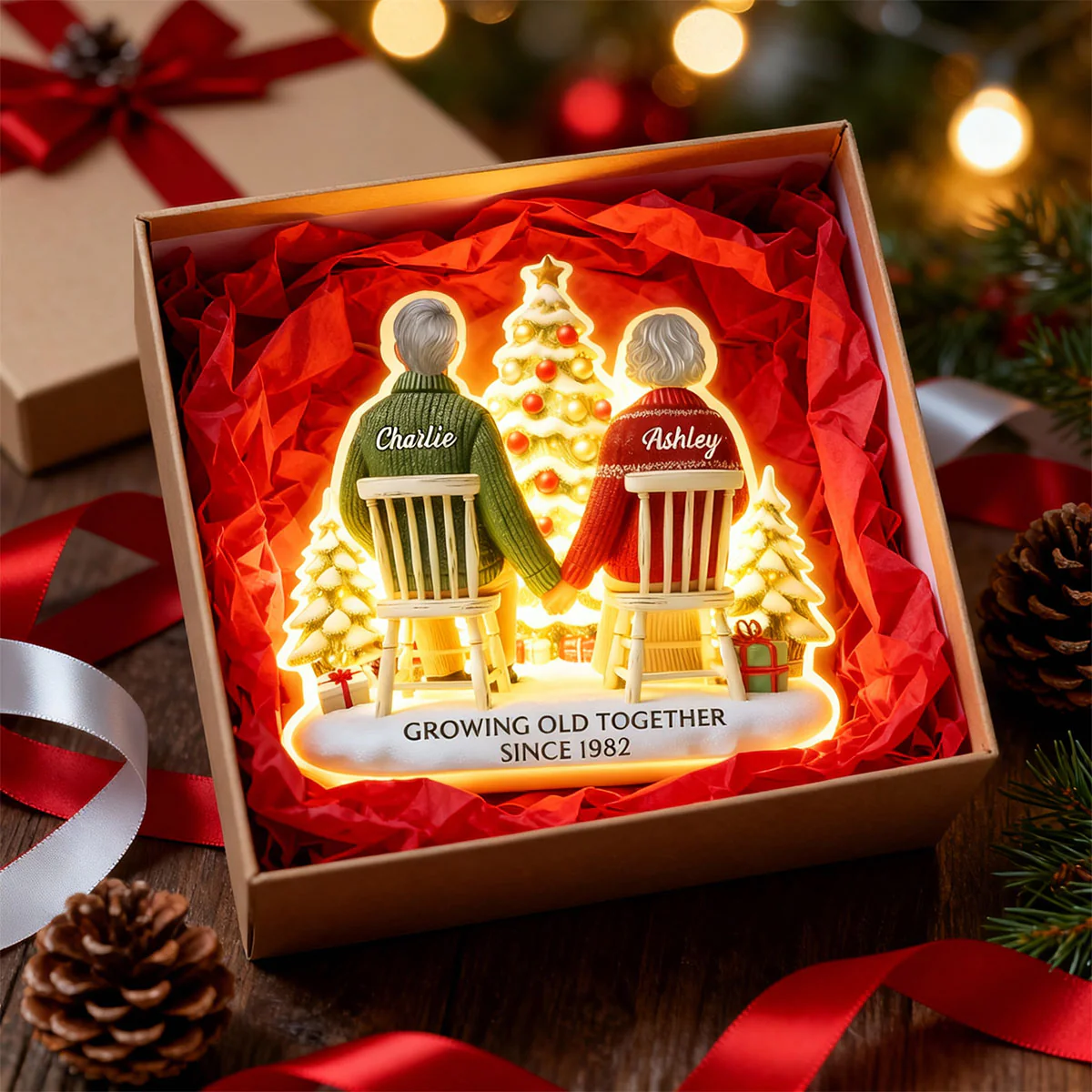 3D Effect Couple Growing Old Together - Personalized Light Box - Image 12