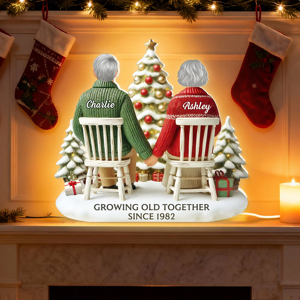 3D Effect Couple Growing Old Together - Personalized Light Box - Image 8