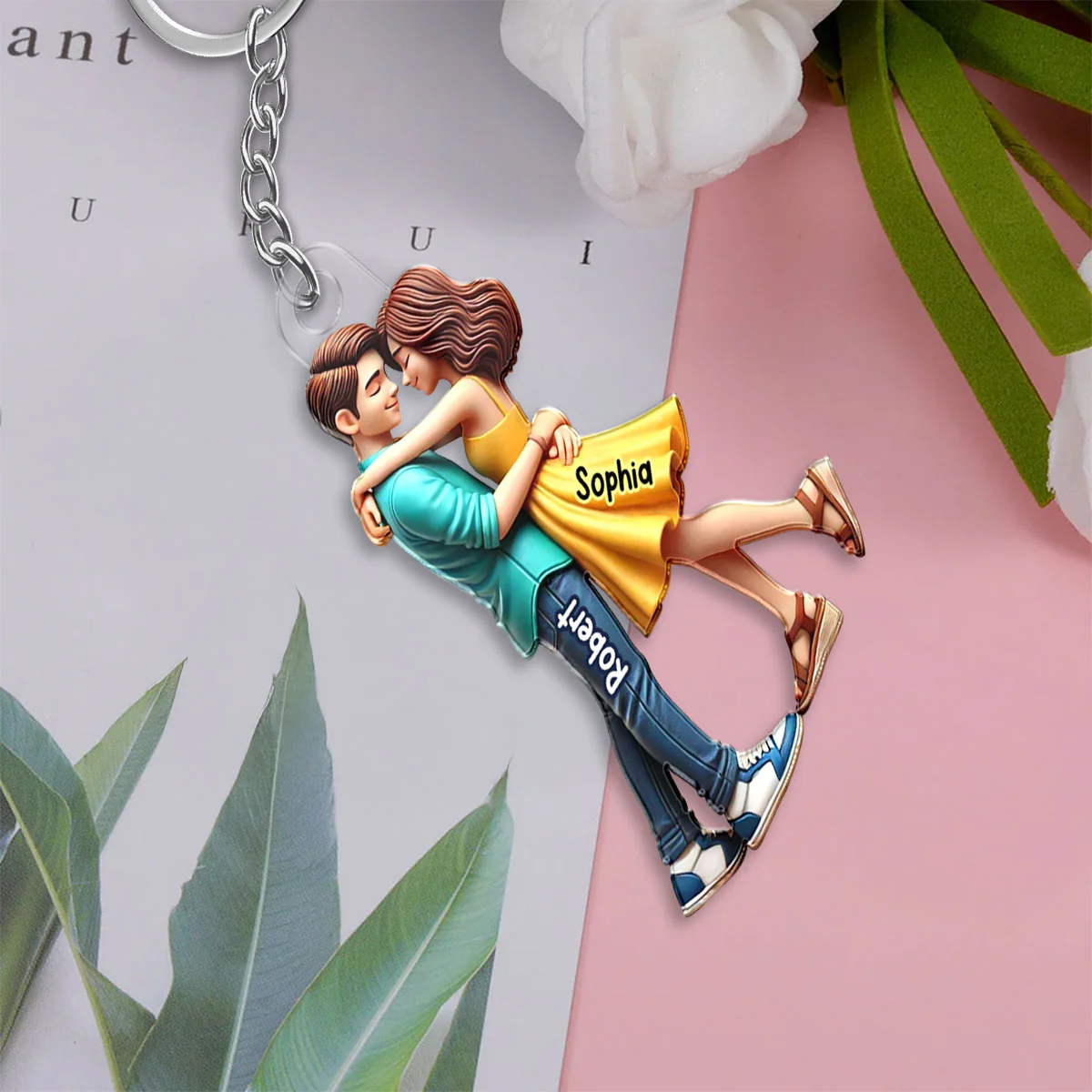 3D Effect Couple Hugging Personalized Acrylic Keychain, Heartfelt Gift For Couple, For Him, For Her, Boyfriend, Girlfriend, Husband, Wife - Image 4
