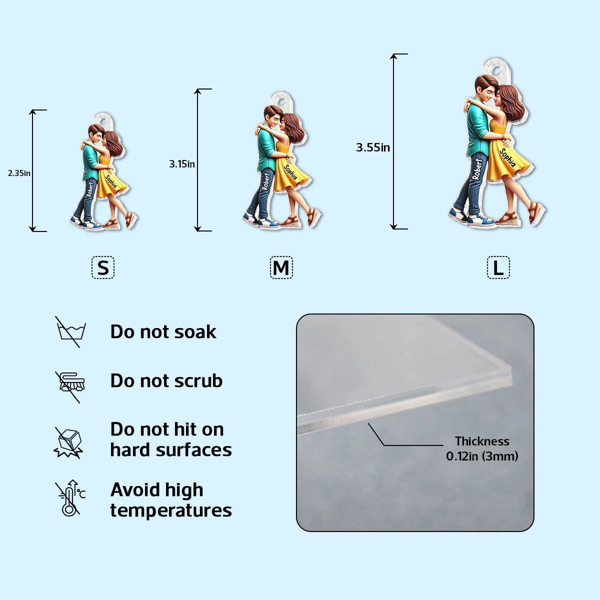 3D Effect Couple Hugging Personalized Acrylic Keychain, Heartfelt Gift For Couple, For Him, For Her, Boyfriend, Girlfriend, Husband, Wife - Image 6