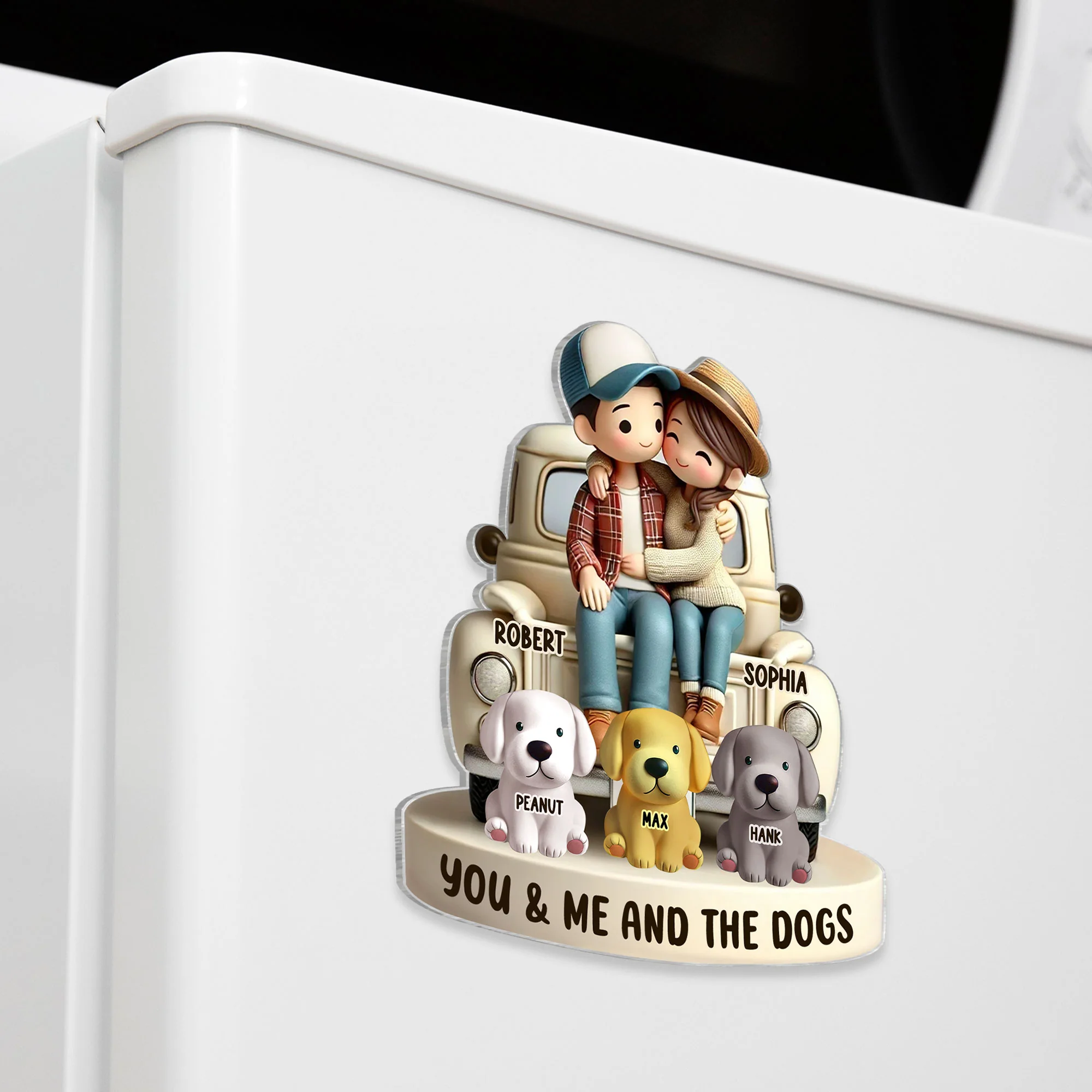 3D Effect Couple On Truck You Me And The Dog Cats Personalized Fridge Magnet, Heartfelt Gift For Couple, For Dog Lovers, Cat Lovers, Pet Lovers - Image 2