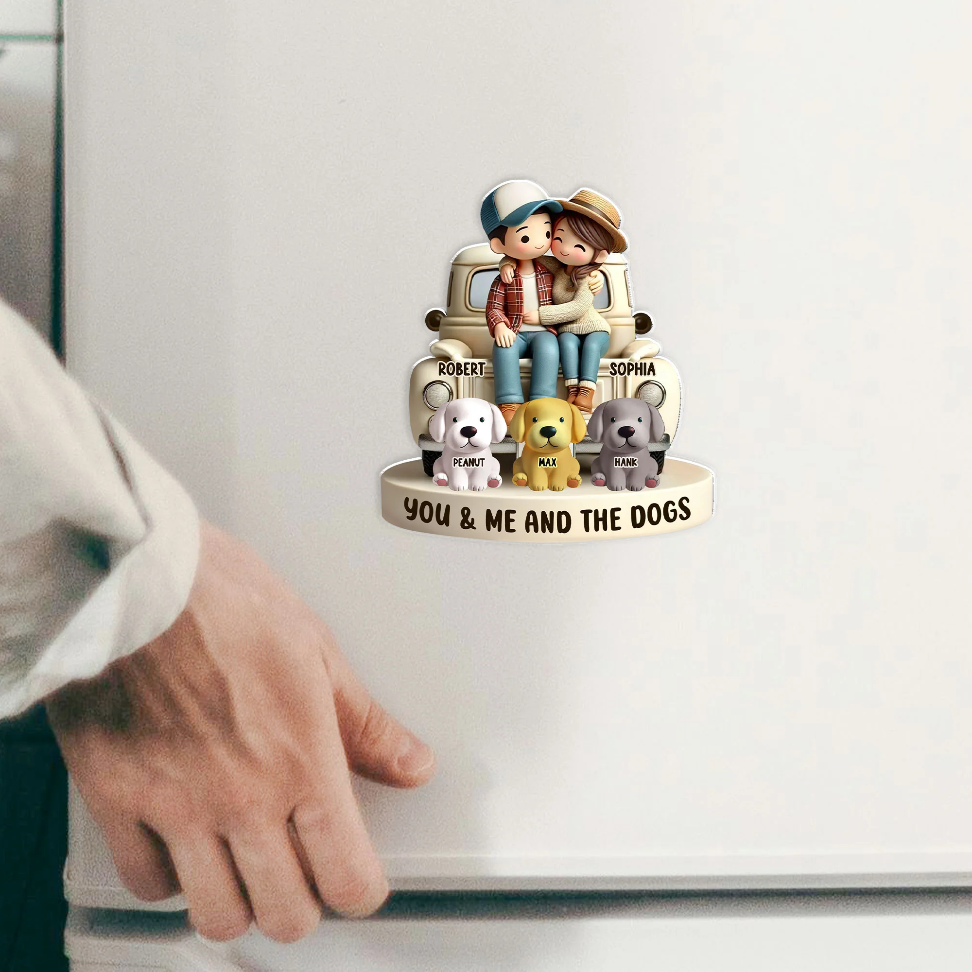 3D Effect Couple On Truck You Me And The Dog Cats Personalized Fridge Magnet, Heartfelt Gift For Couple, For Dog Lovers, Cat Lovers, Pet Lovers - Image 4