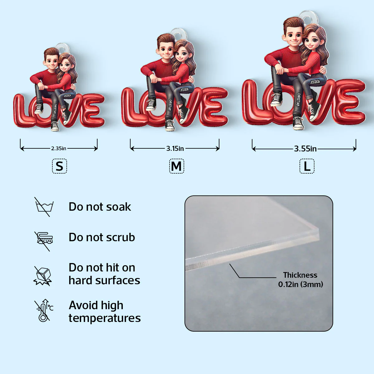 3D Effect Couple Sitting On LOVE Personalized Acrylic Keychain, gift, Anniversary Gift for Couples - Image 7