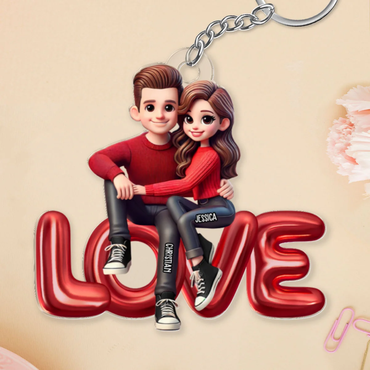 3D Effect Couple Sitting On LOVE Personalized Acrylic Keychain, gift, Anniversary Gift for Couples - Image 8
