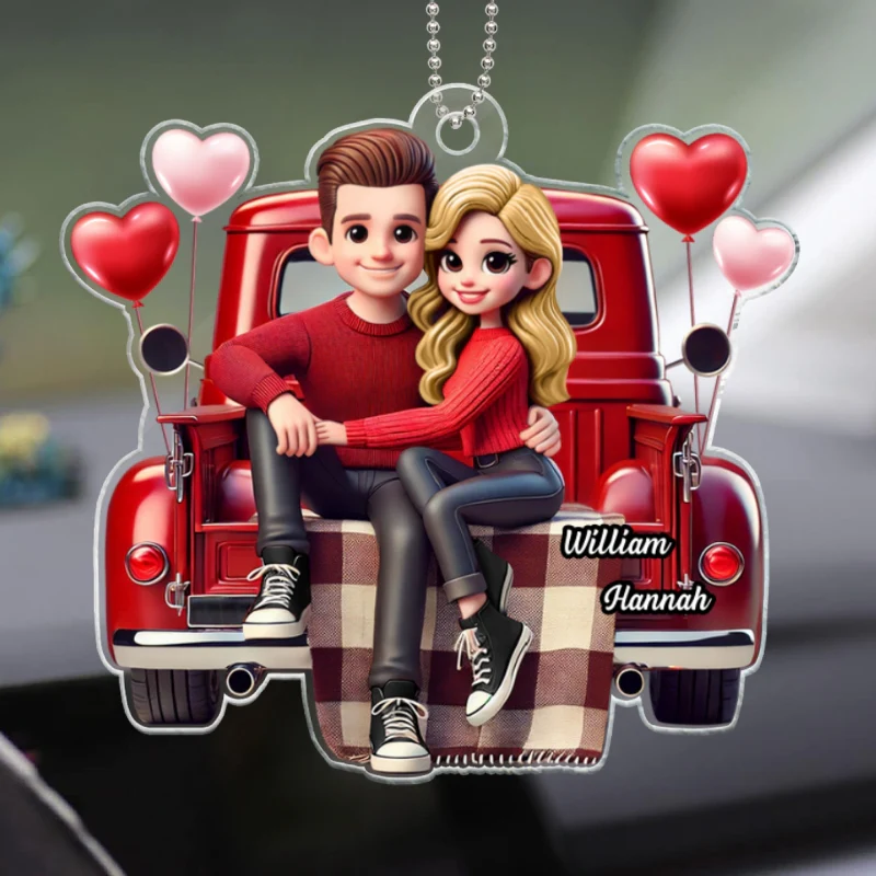 3D Effect Couple Sitting On Red Truck Personalized Acrylic Car Hanger,  Gift, Anniversary Gift For Couples - Image 10
