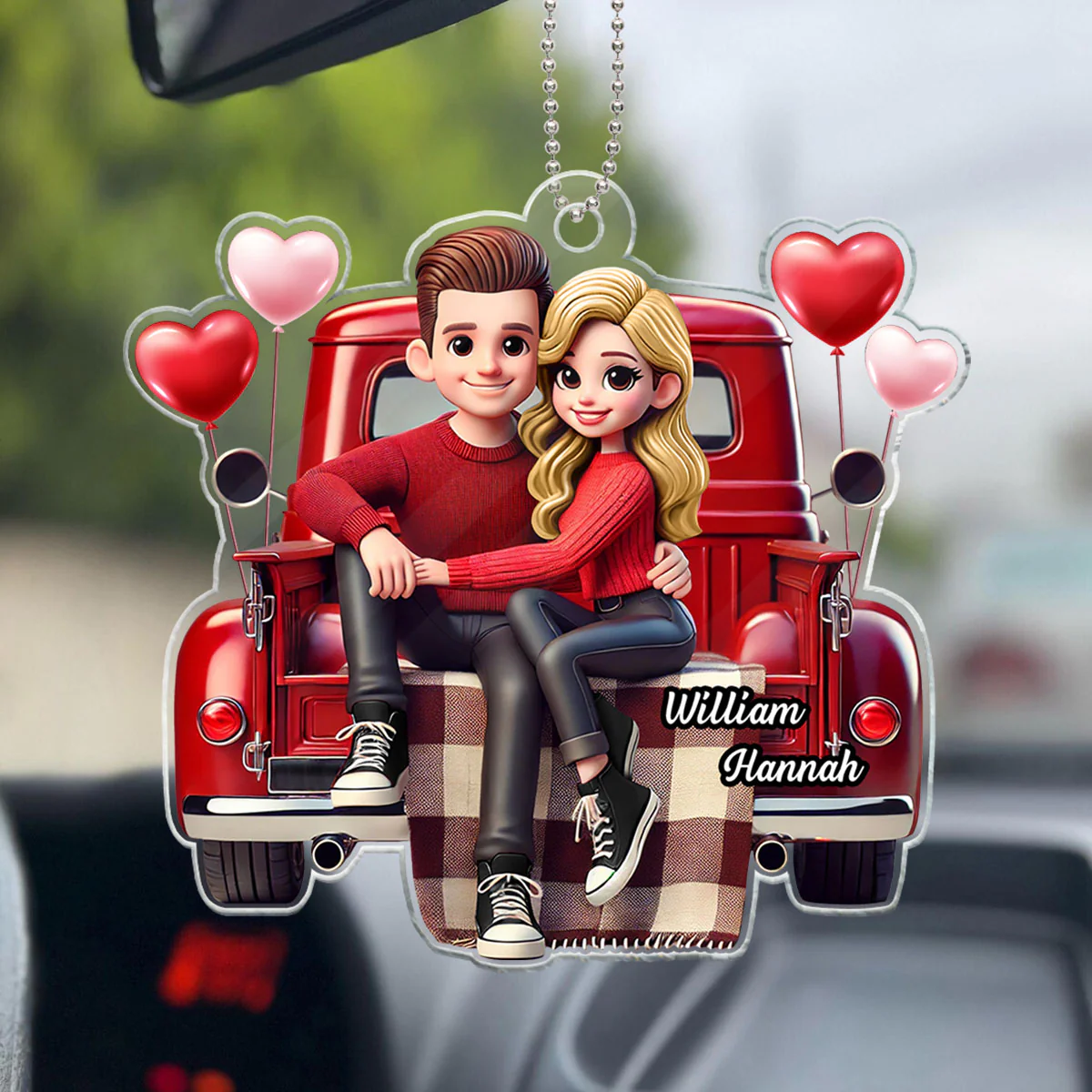 3D Effect Couple Sitting On Red Truck Personalized Acrylic Car Hanger,  Gift, Anniversary Gift For Couples - Image 11