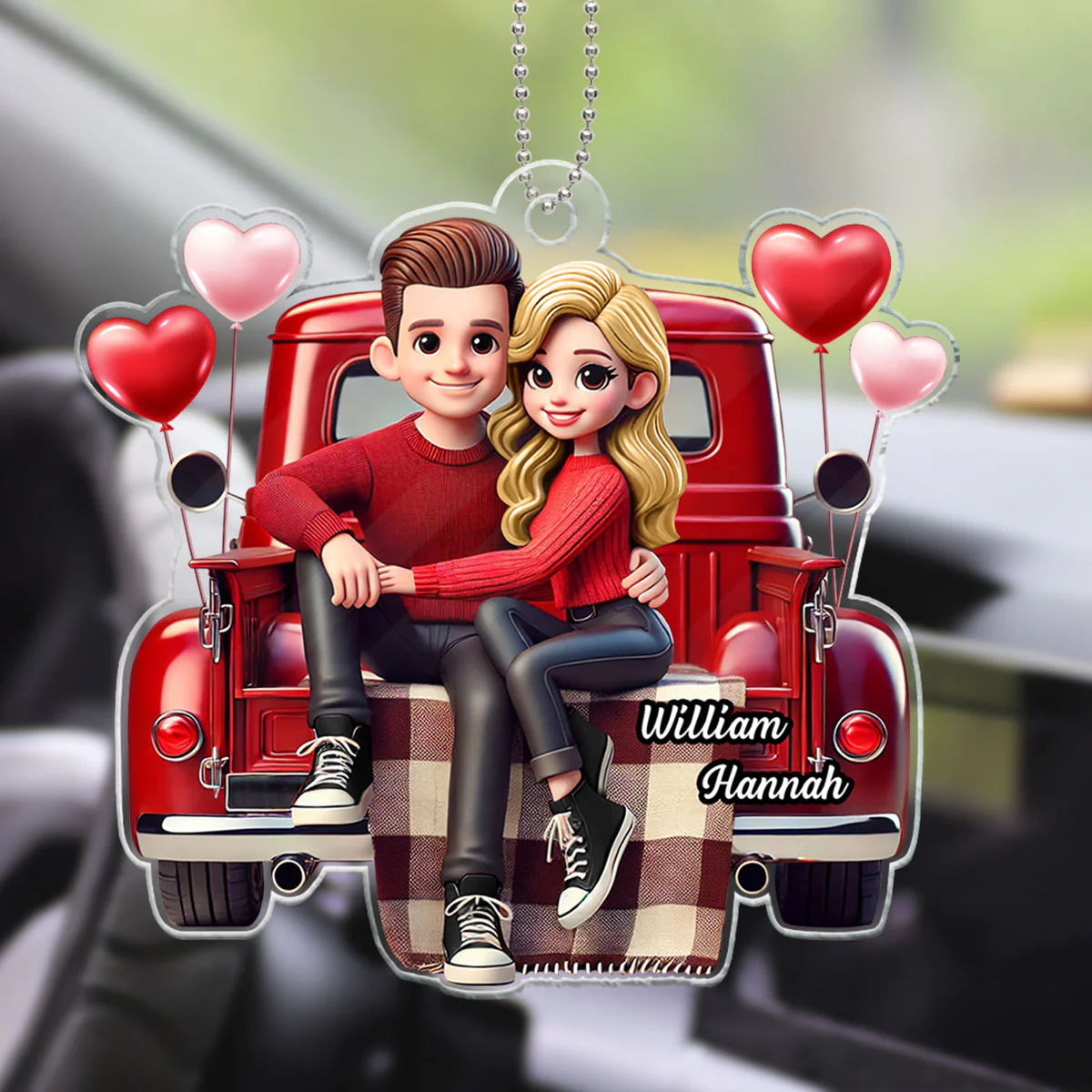 3D Effect Couple Sitting On Red Truck Personalized Acrylic Car Hanger,  Gift, Anniversary Gift For Couples - Image 17