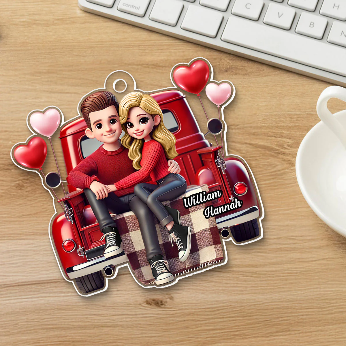 3D Effect Couple Sitting On Red Truck Personalized Acrylic Car Hanger,  Gift, Anniversary Gift For Couples - Image 18
