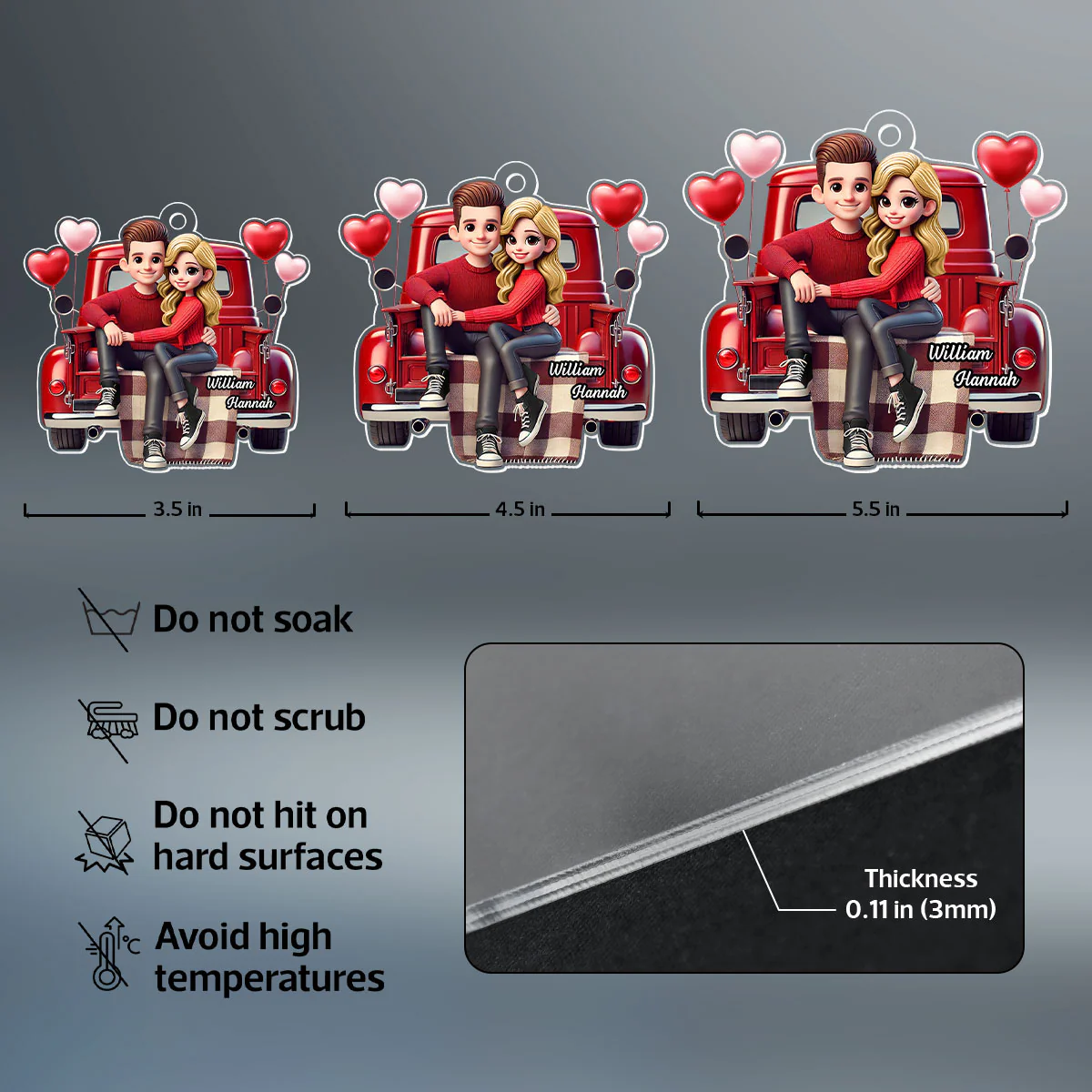 3D Effect Couple Sitting On Red Truck Personalized Acrylic Car Hanger,  Gift, Anniversary Gift For Couples - Image 19