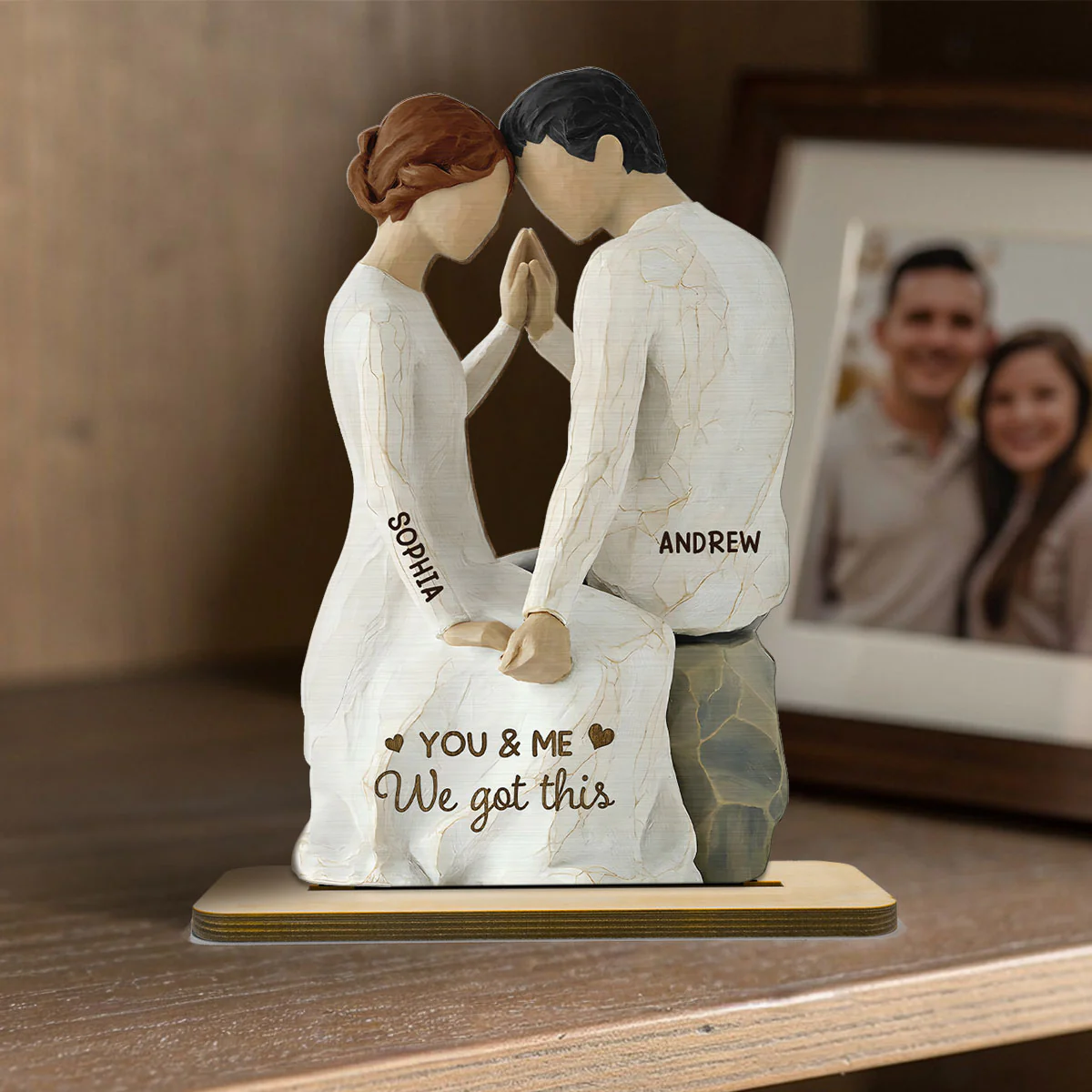 3D Effect Couple Sitting Side By Side - Personalized 2-Layered Wooden Plaque - Valentine's Day, Anniversary Gift For Him, Gift For Her - Image 2