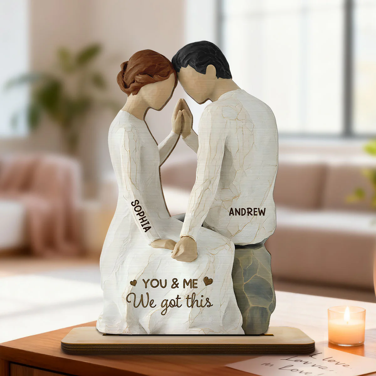 3D Effect Couple Sitting Side By Side - Personalized 2-Layered Wooden Plaque - Valentine's Day, Anniversary Gift For Him, Gift For Her - Image 3