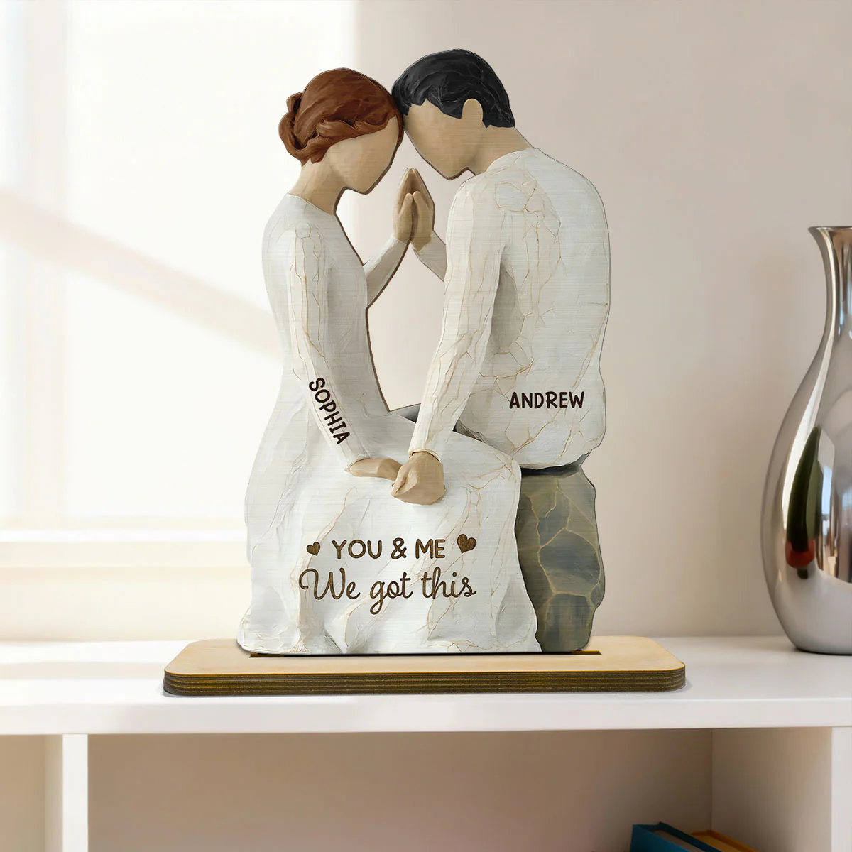 3D Effect Couple Sitting Side By Side - Personalized 2-Layered Wooden Plaque - Valentine's Day, Anniversary Gift For Him, Gift For Her - Image 4
