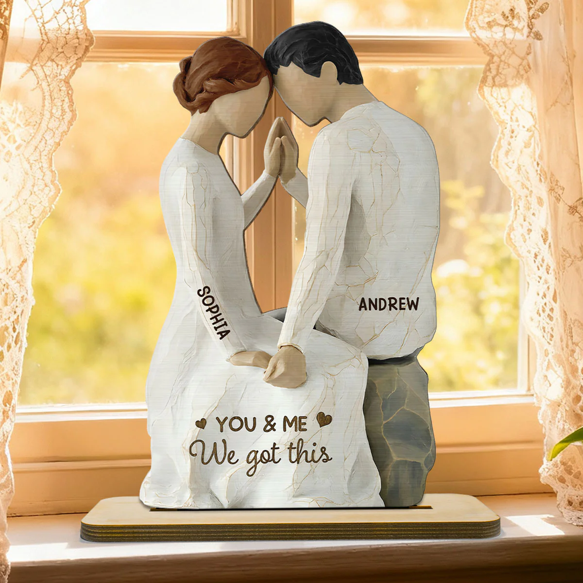 3D Effect Couple Sitting Side By Side - Personalized 2-Layered Wooden Plaque - Valentine's Day, Anniversary Gift For Him, Gift For Her - Image 5