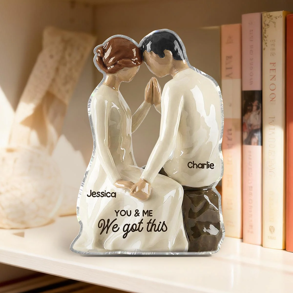3D Effect Couple Sitting Side By Side - Personalized Acrylic Block Plaque - Valentine's Day, Anniversary Gift For Him, Gift For Her - Image 2