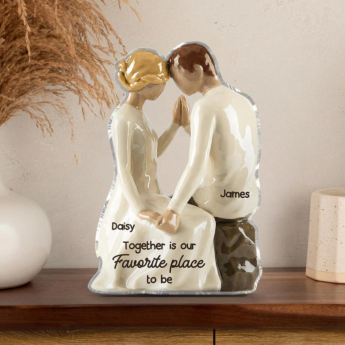 3D Effect Couple Sitting Side By Side - Personalized Acrylic Block Plaque - Valentine's Day, Anniversary Gift For Him, Gift For Her - Image 3