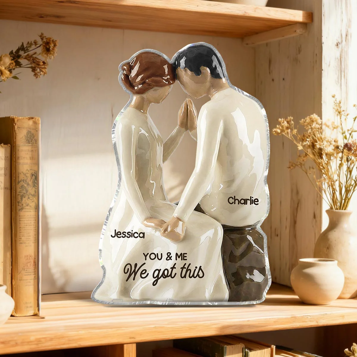 3D Effect Couple Sitting Side By Side - Personalized Acrylic Block Plaque - Valentine's Day, Anniversary Gift For Him, Gift For Her - Image 4