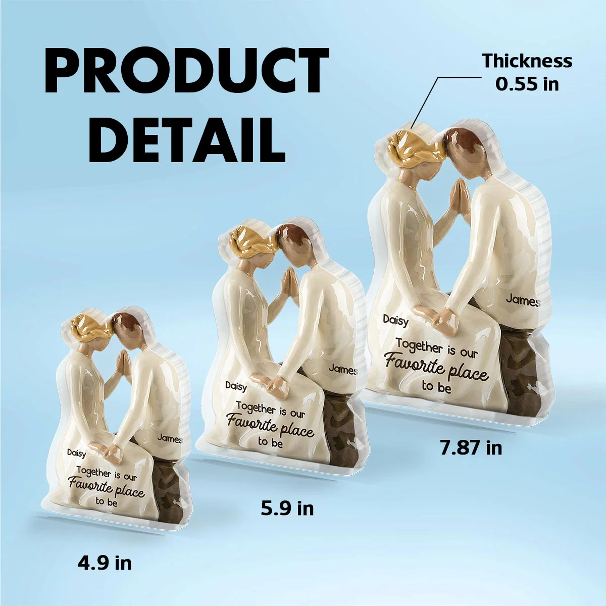 3D Effect Couple Sitting Side By Side - Personalized Acrylic Block Plaque - Valentine's Day, Anniversary Gift For Him, Gift For Her - Image 5
