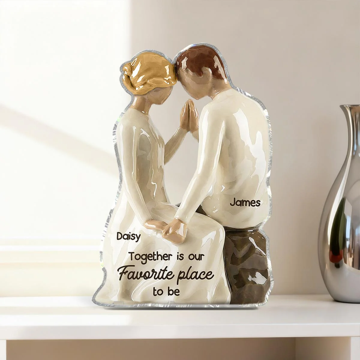 3D Effect Couple Sitting Side By Side - Personalized Acrylic Block Plaque - Valentine's Day, Anniversary Gift For Him, Gift For Her - Image 7