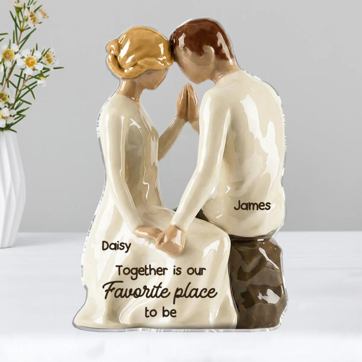3D Effect Couple Sitting Side By Side - Personalized Acrylic Block Plaque - Valentine's Day, Anniversary Gift For Him, Gift For Her - Image 8