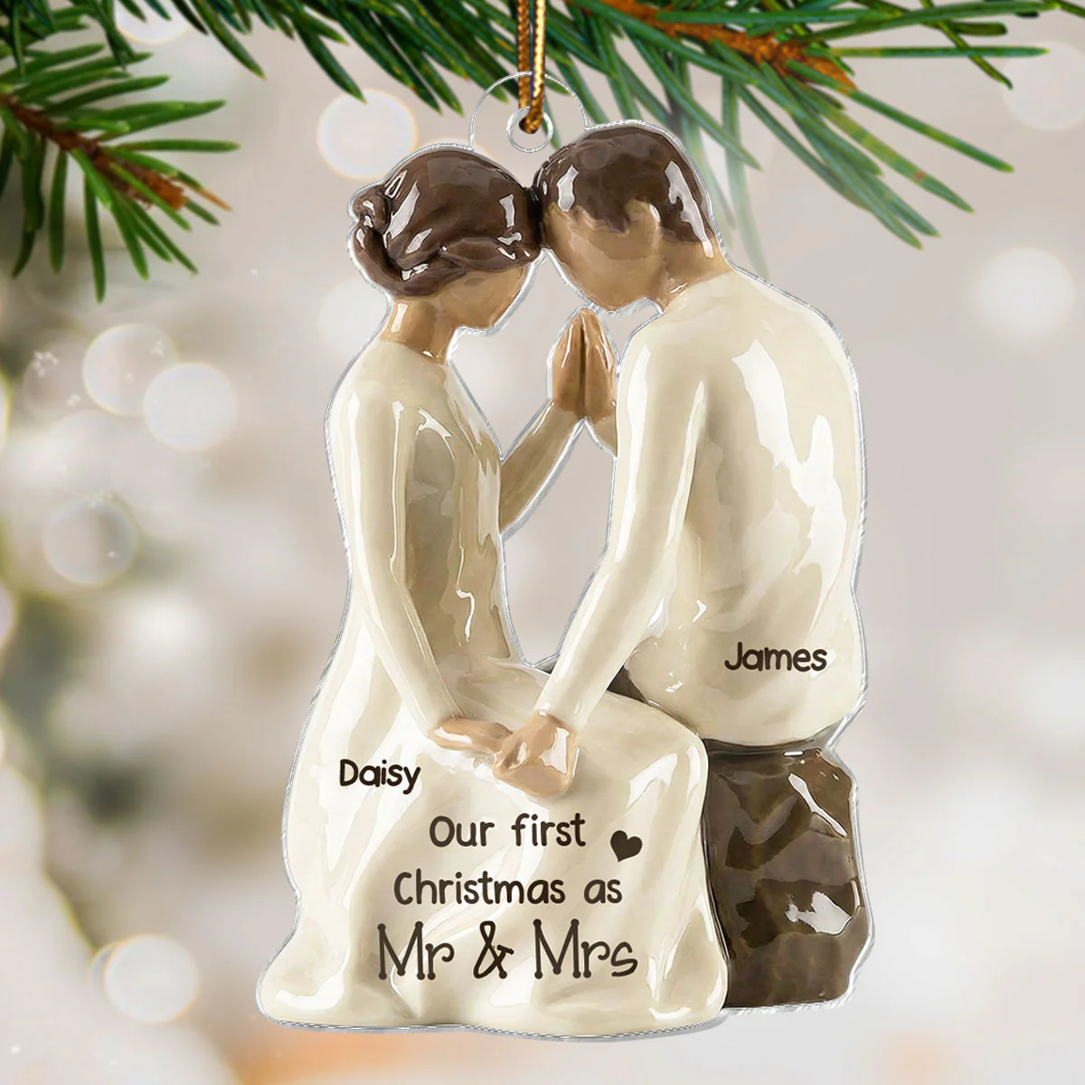 3D Effect Couple Sitting Side By Side - Personalized Acrylic Ornament - Newlyweds Couple Keepsake - Image 4