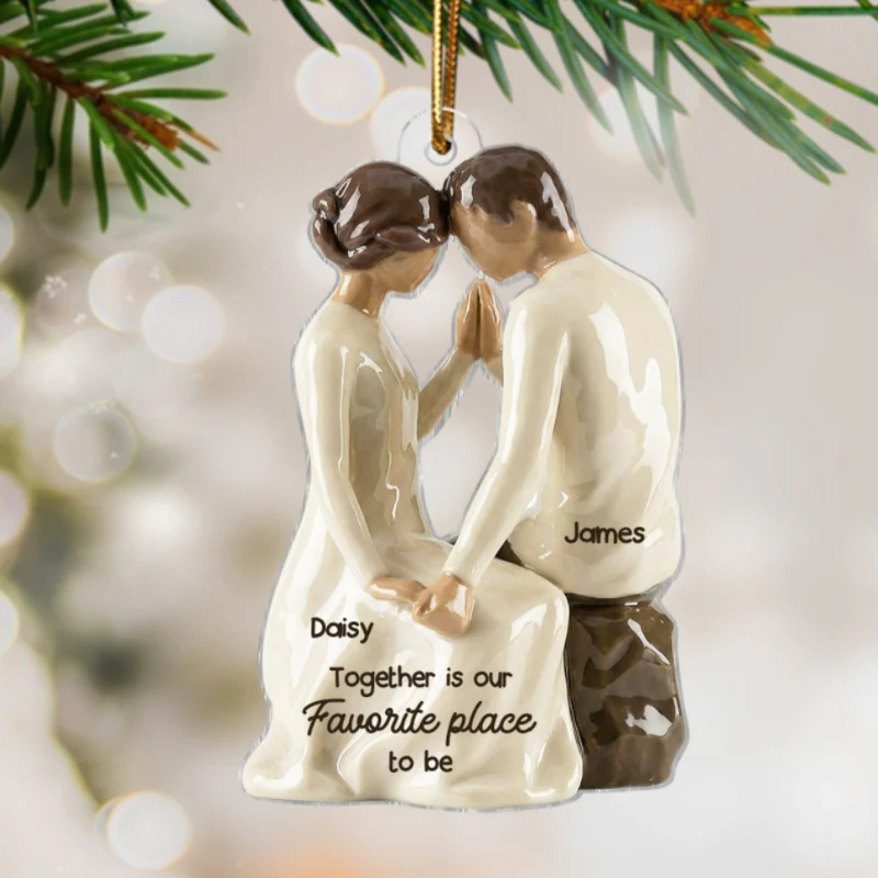 3D Effect Couple Sitting Side By Side - Personalized Acrylic Ornament - Newlyweds Couple Keepsake - Image 8