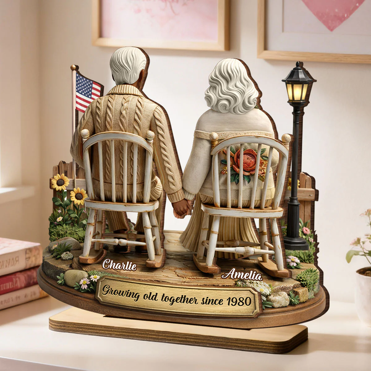 3D Effect Couple Sitting Together - Personalized 2-Layered Wooden Plaque - Heartfelt Valentine's Day Gift for Him, for Her - Image 2