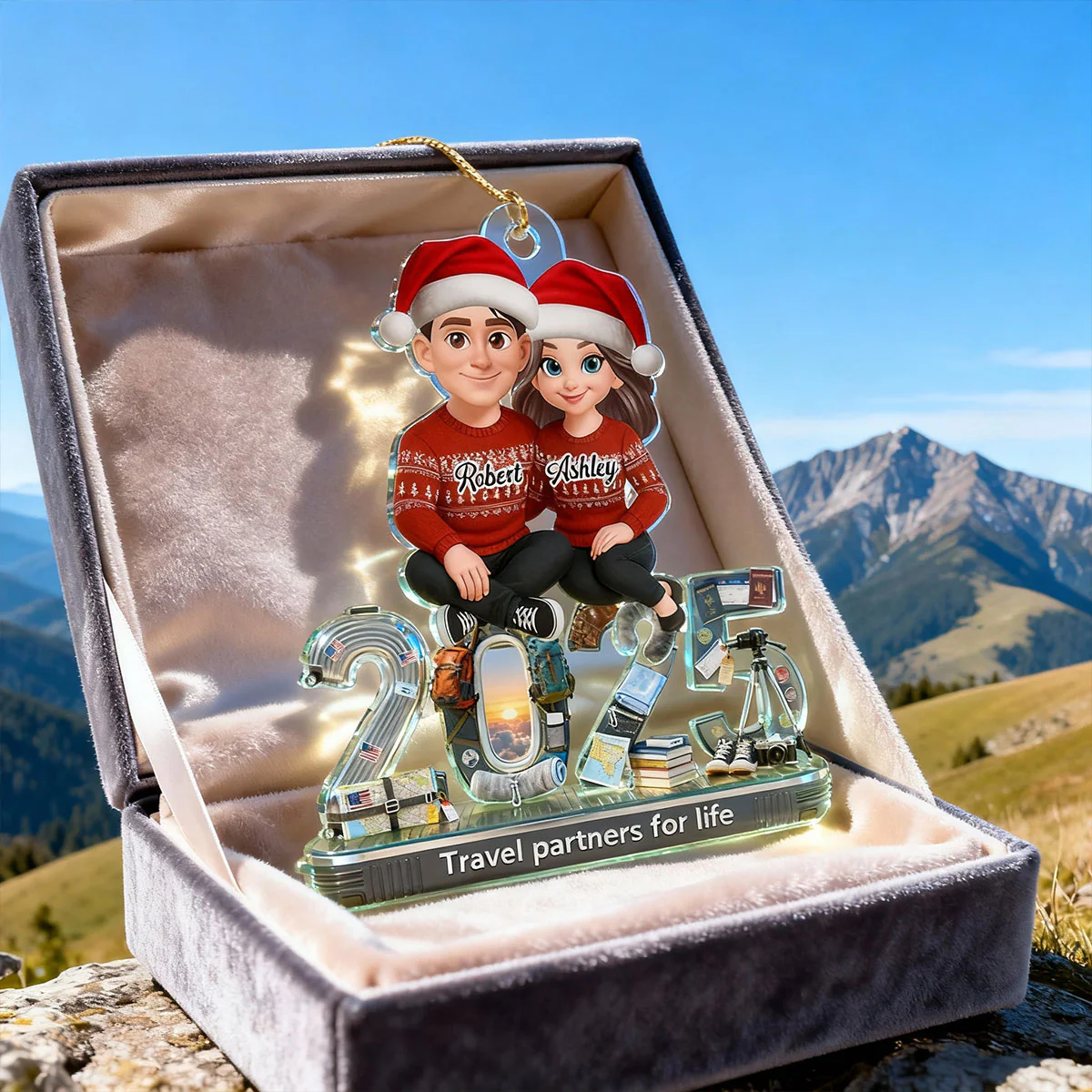 3D Effect Couple Travel Partners For Life Signature Symbols Christmas - Personalized Acrylic Ornament - Gift For Traveling Couple, Gift For Him, For Her - Image 10