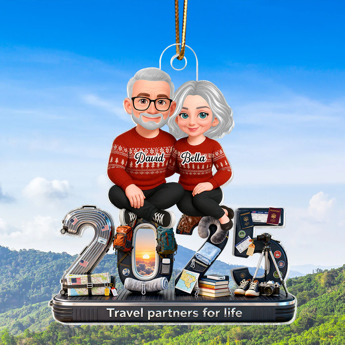 3D Effect Couple Travel Partners For Life Signature Symbols Christmas - Personalized Acrylic Ornament - Gift For Traveling Couple, Gift For Him, For Her - Image 12