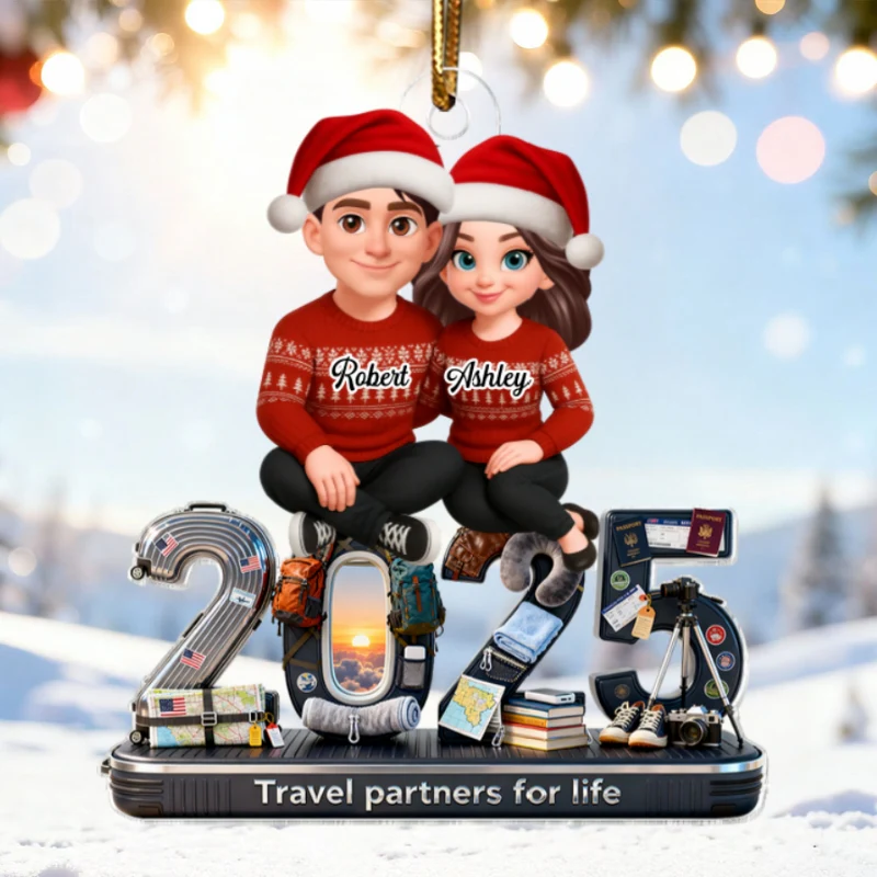3D Effect Couple Travel Partners For Life Signature Symbols Christmas - Personalized Acrylic Ornament - Gift For Traveling Couple, Gift For Him, For Her - Image 13