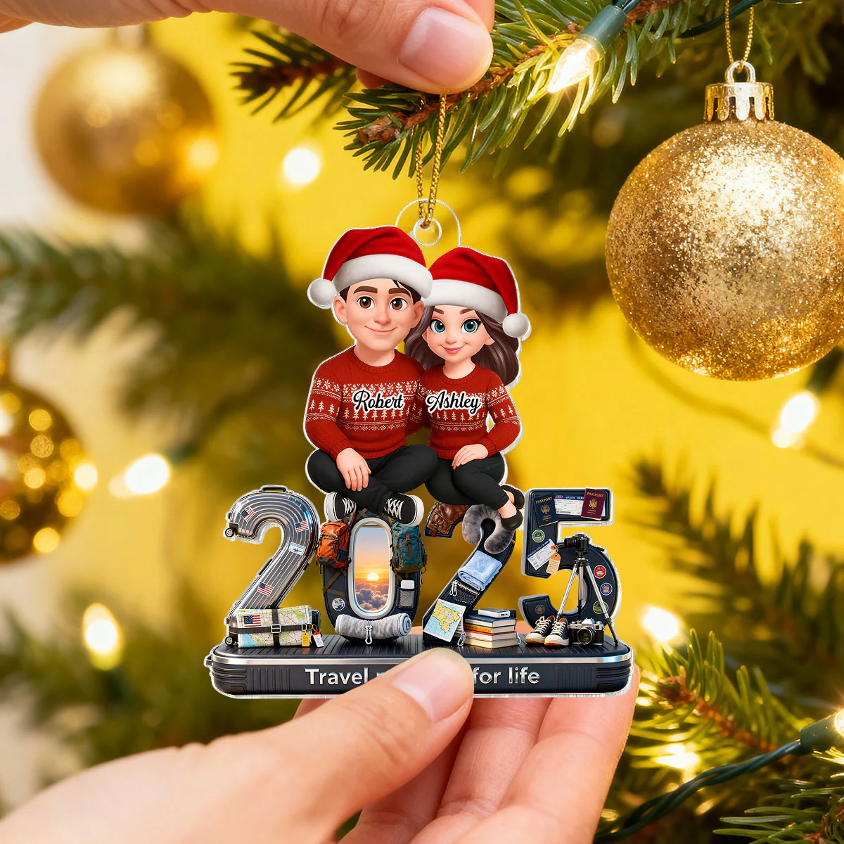 3D Effect Couple Travel Partners For Life Signature Symbols Christmas - Personalized Acrylic Ornament - Gift For Traveling Couple, Gift For Him, For Her - Image 5