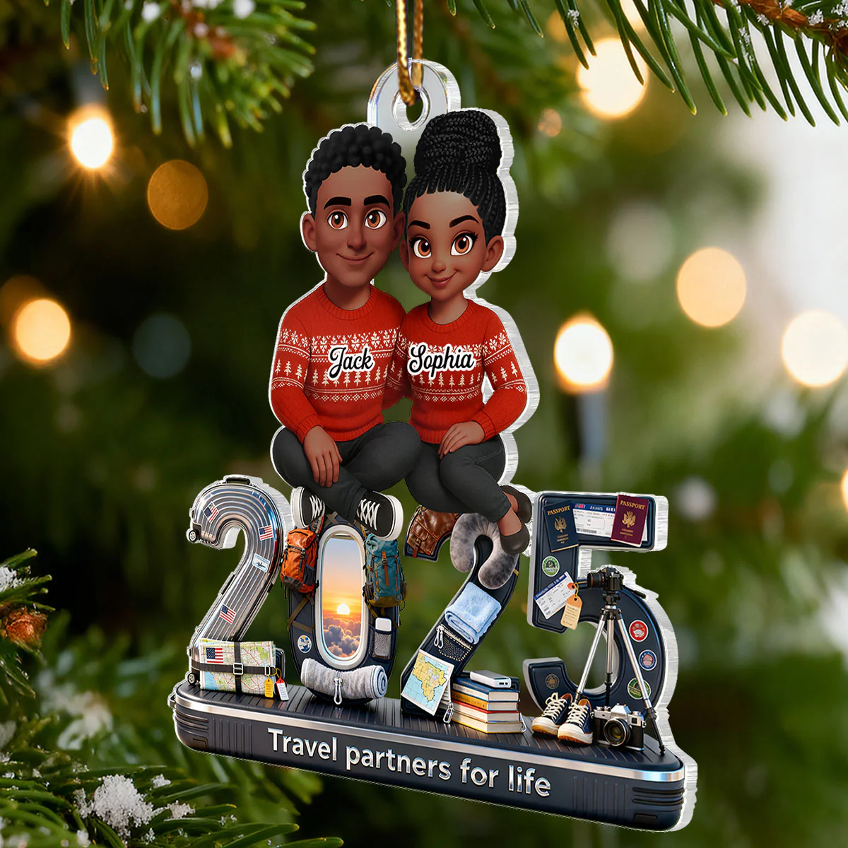 3D Effect Couple Travel Partners For Life Signature Symbols Christmas - Personalized Acrylic Ornament - Gift For Traveling Couple, Gift For Him, For Her - Image 8