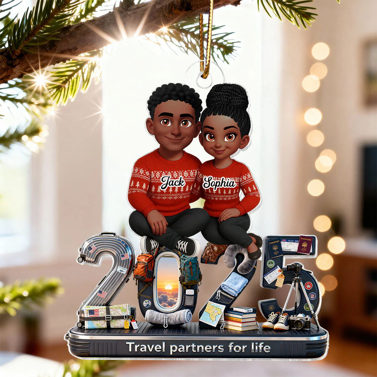 3D Effect Couple Travel Partners For Life Signature Symbols Christmas - Personalized Acrylic Ornament - Gift For Traveling Couple, Gift For Him, For Her - Image 9
