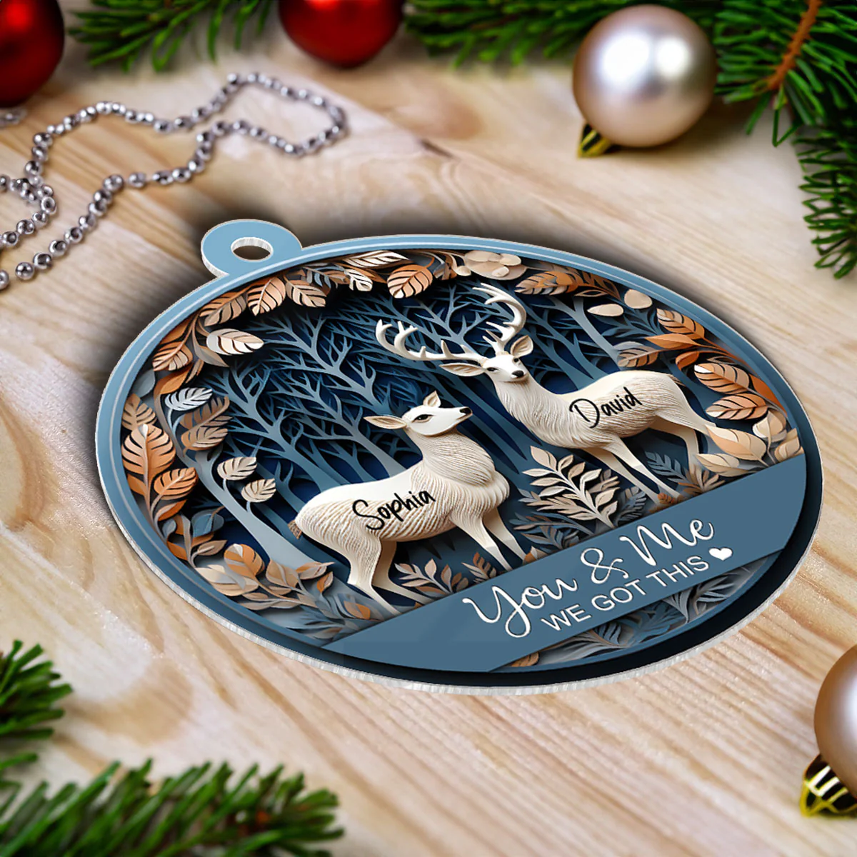 3D Effect Couple You & Me We Got This Deers Personalized Acrylic Ornament - Image 5