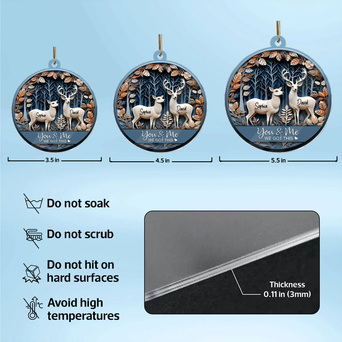 3D Effect Couple You & Me We Got This Deers Personalized Acrylic Ornament - Image 6