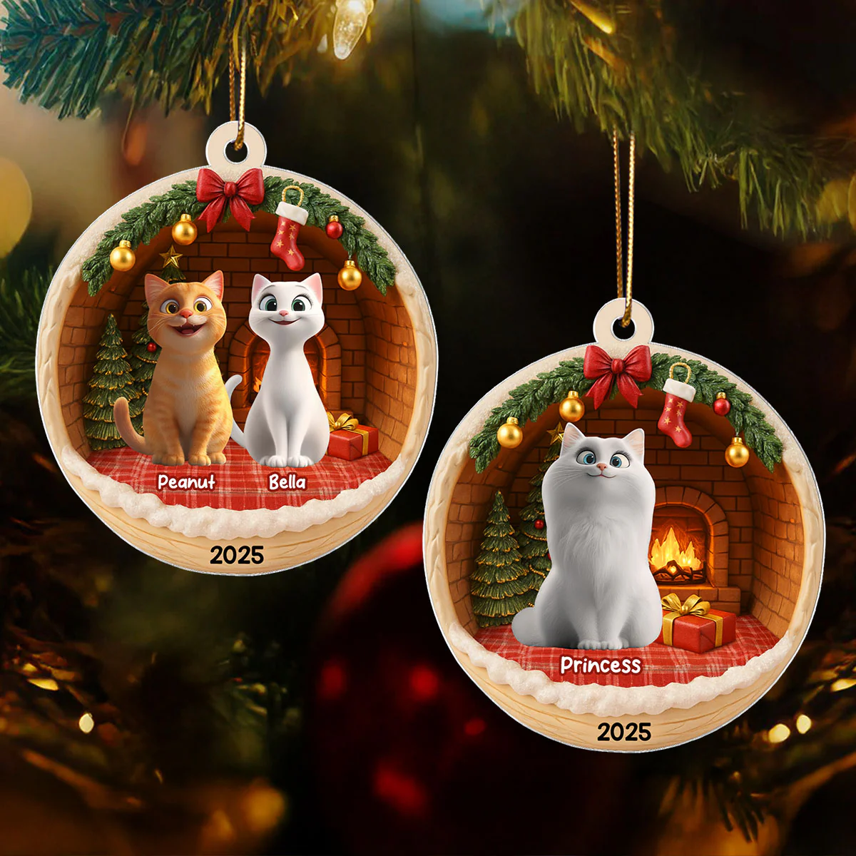 3D Effect Cozy Cat - Personalized Acrylic Ornament - Christmas Gift for Cat Lovers - Image 2