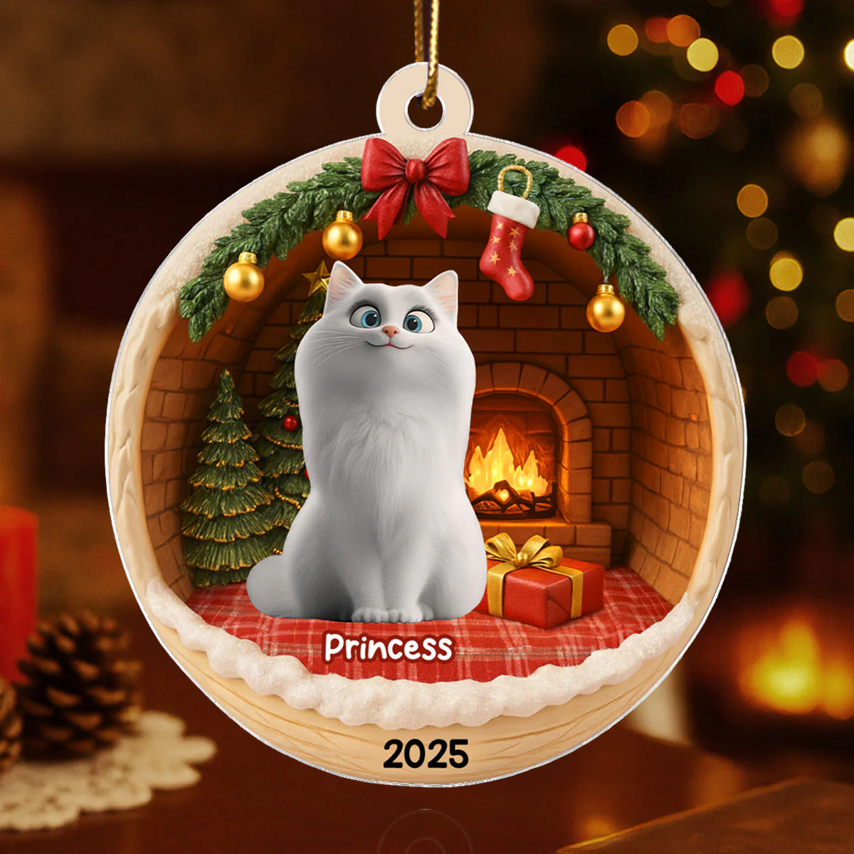 3D Effect Cozy Cat - Personalized Acrylic Ornament - Christmas Gift for Cat Lovers - Image 3