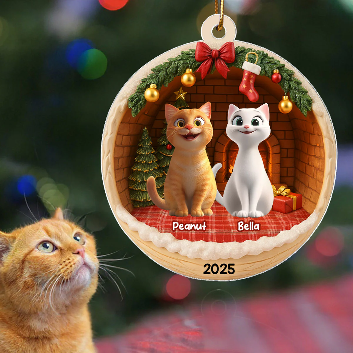 3D Effect Cozy Cat - Personalized Acrylic Ornament - Christmas Gift for Cat Lovers - Image 4