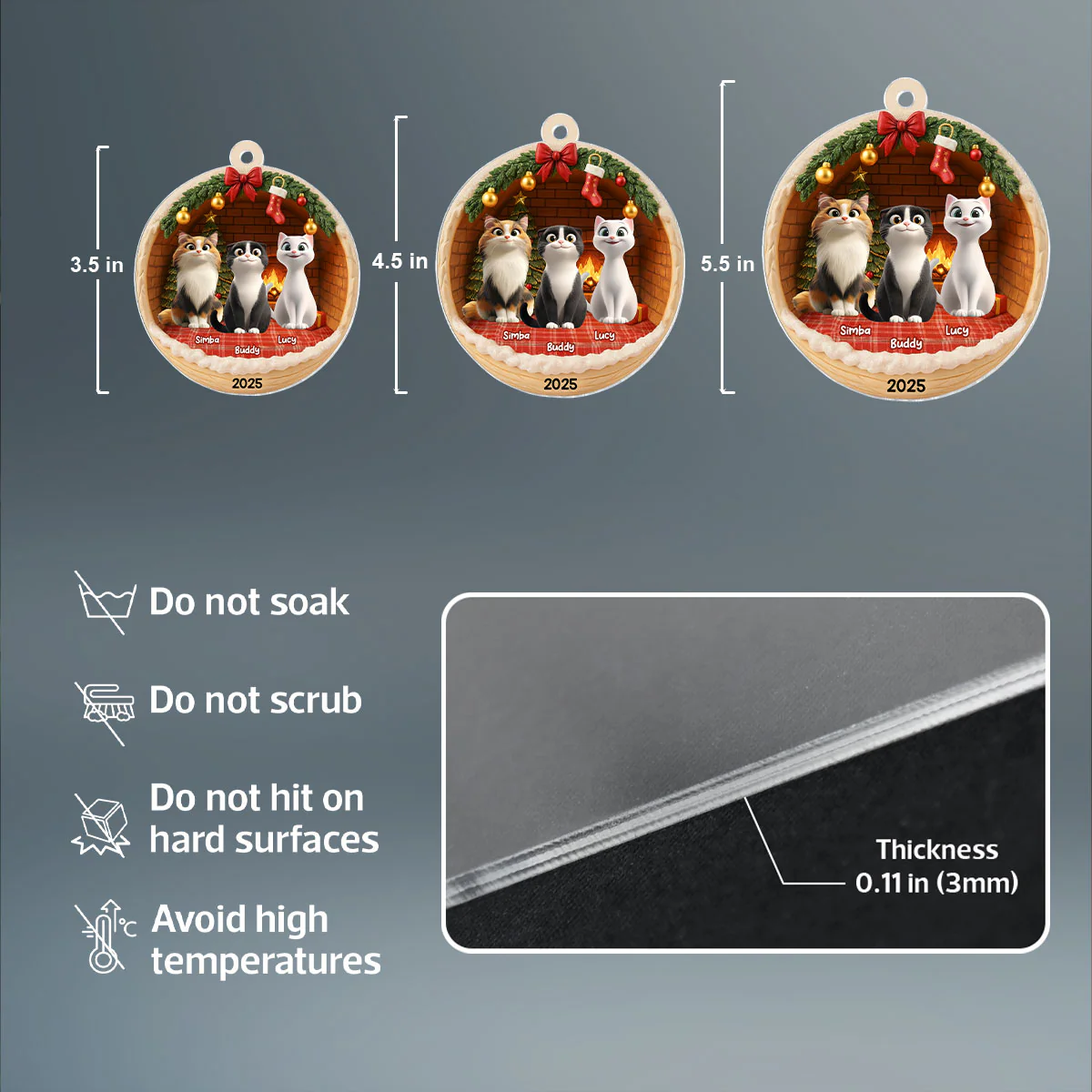 3D Effect Cozy Cat - Personalized Acrylic Ornament - Christmas Gift for Cat Lovers - Image 7