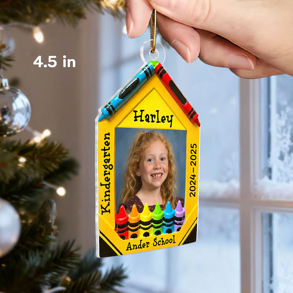 3D Effect Crayon Frame Custom Photo - Personalized Acrylic Ornament - PreK Kindergarten School Milestone Gift - Image 2
