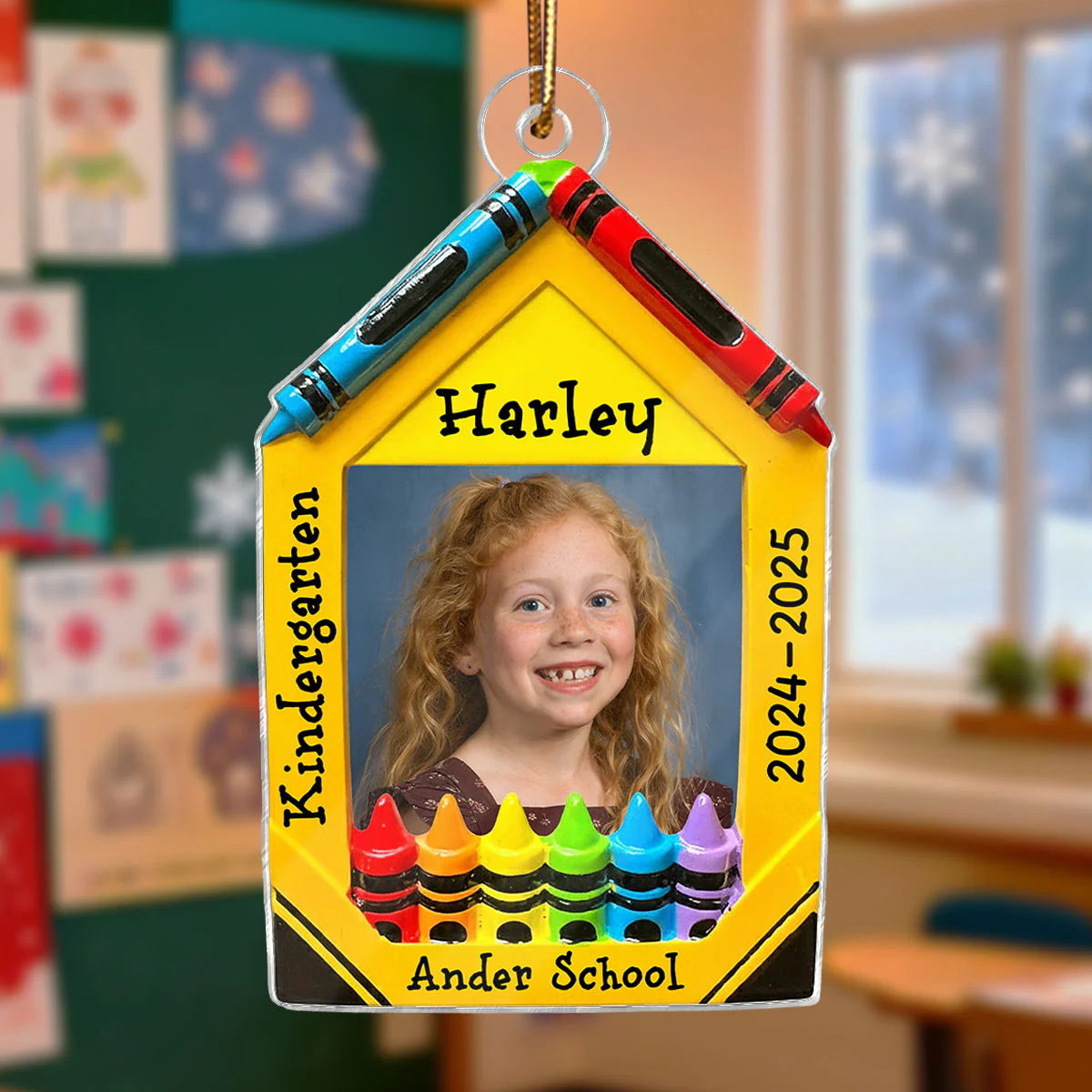 3D Effect Crayon Frame Custom Photo - Personalized Acrylic Ornament - PreK Kindergarten School Milestone Gift - Image 3