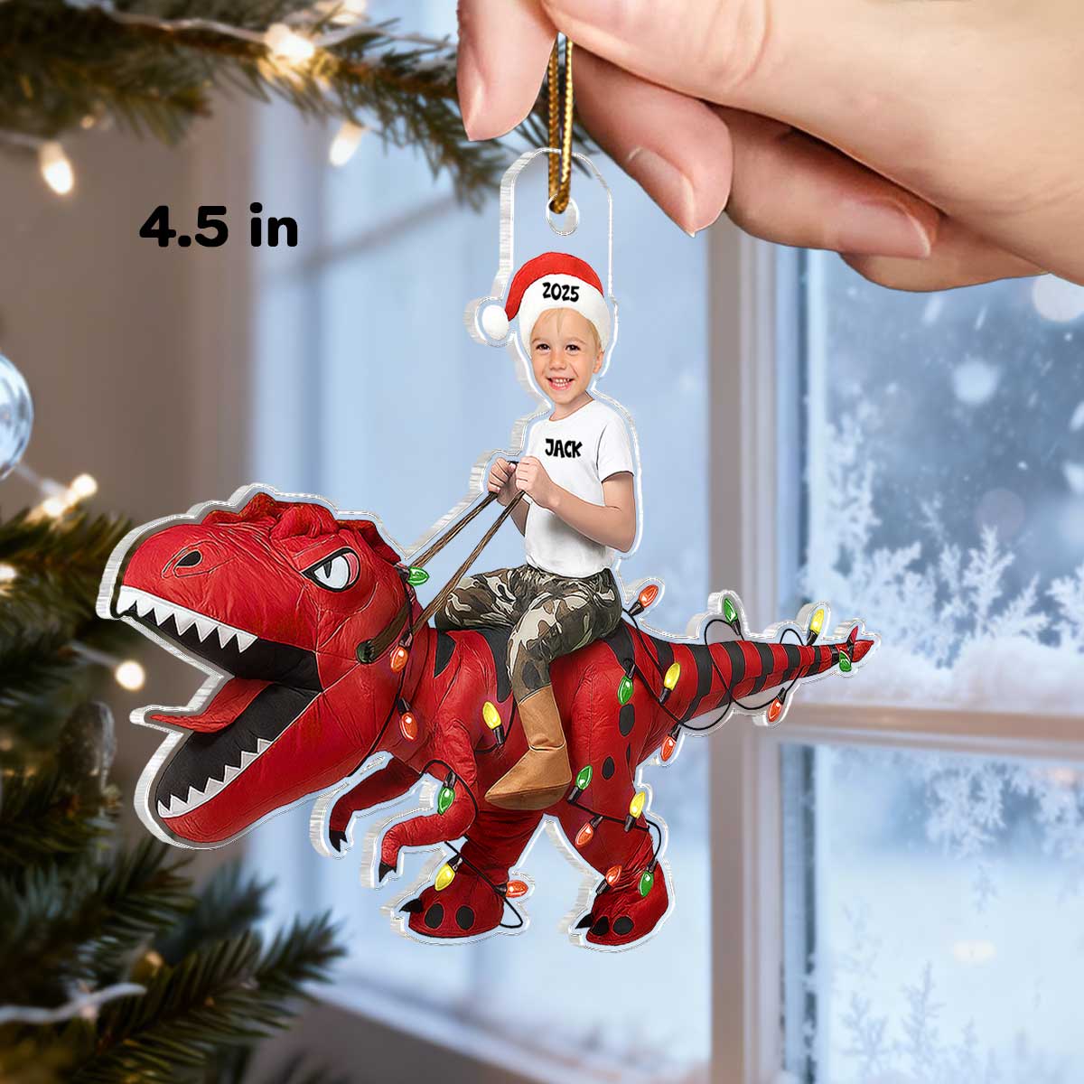 3D Effect Custom Face Kid With Dinosaur - Personalized Acrylic Ornament - Gift For Kids, Granddaughter, Grandson, Daughter, Son - Image 2
