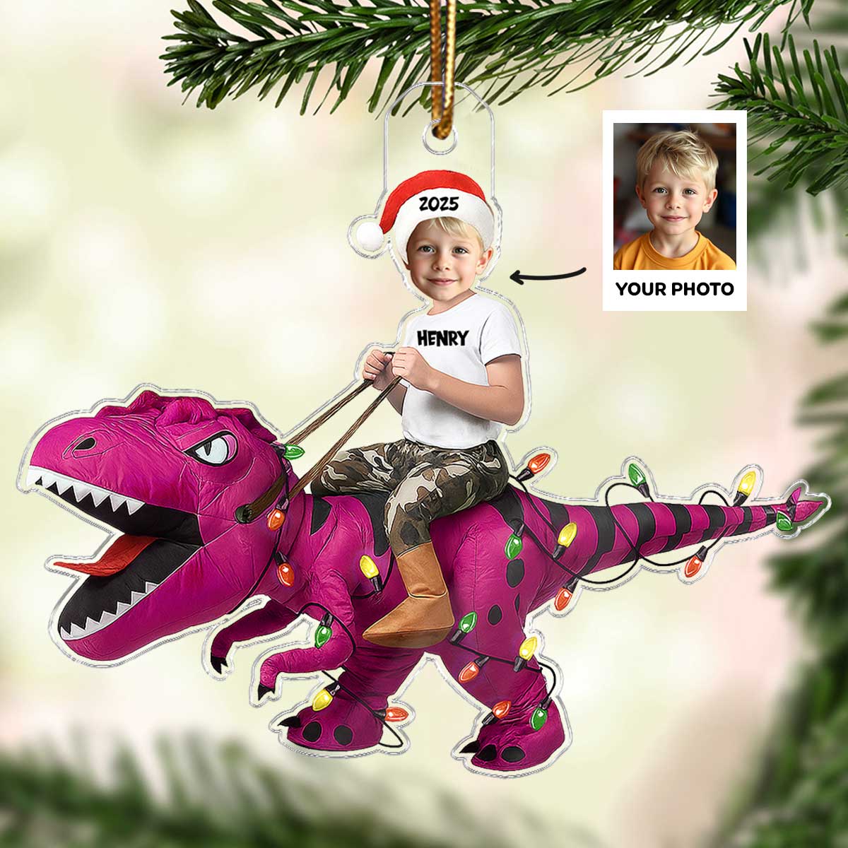 3D Effect Custom Face Kid With Dinosaur - Personalized Acrylic Ornament - Gift For Kids, Granddaughter, Grandson, Daughter, Son - Image 8