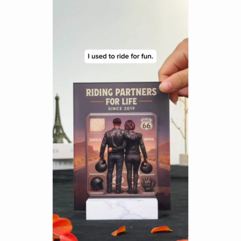 3D Effect Custom Figure Couple Bikers Riding Partners For Life Personalized Acrylic Plaque - Image 2