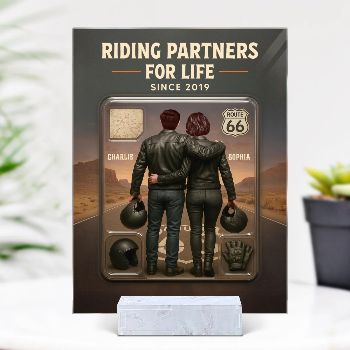 3D Effect Custom Figure Couple Bikers Riding Partners For Life Personalized Acrylic Plaque - Image 7